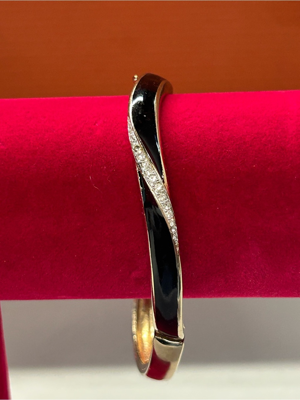 Vintage Panetta enamel and rhinestone hinged bangle bracelet
